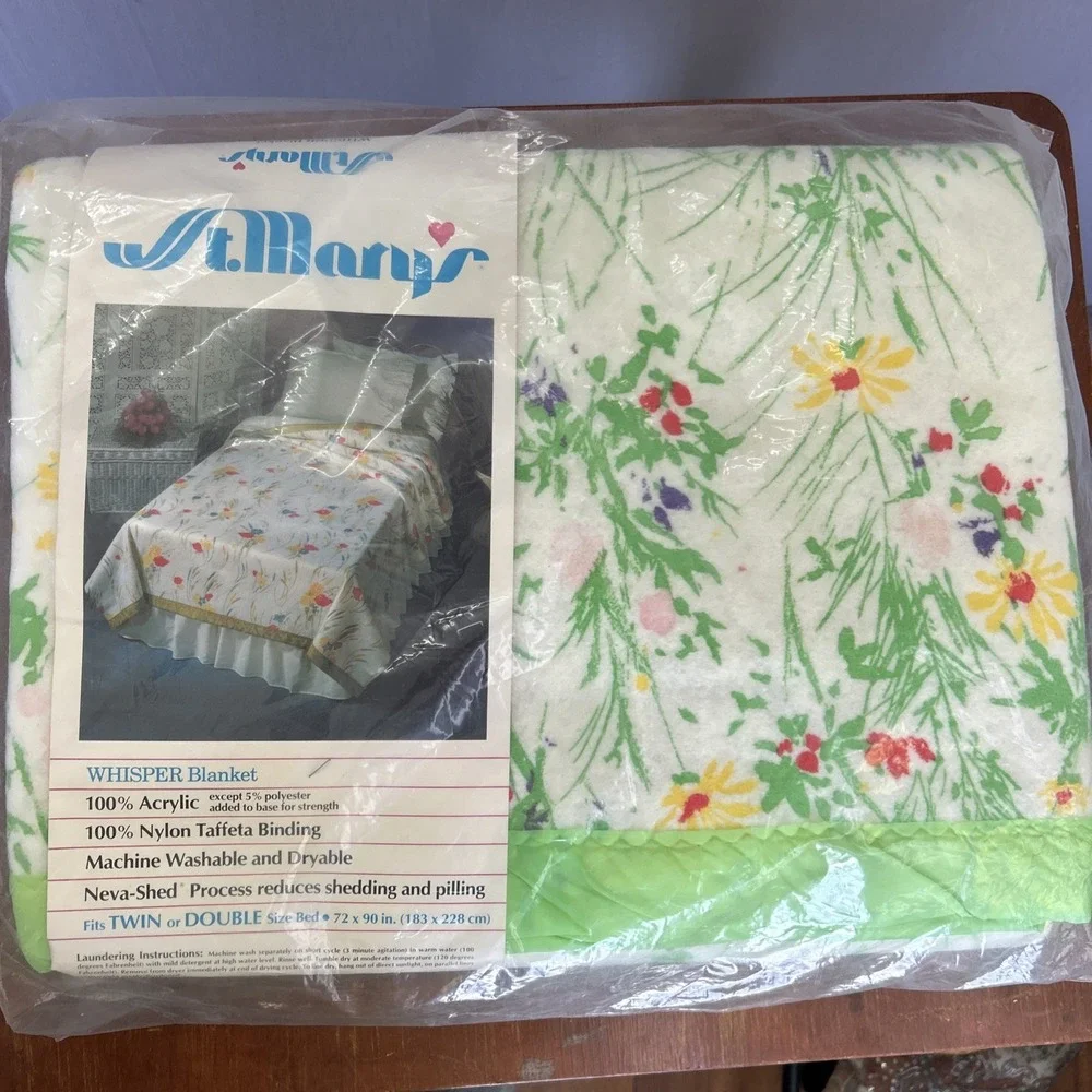 VTG Bedding Lot St Mary's Watercolor Whisper Blanket Wamsutta Sheet Pillowcases